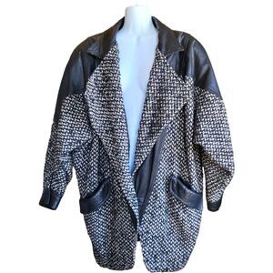 Vintage RARE 80s Winlit Leather & Wool Blend Knit Jacket Women's M
